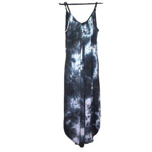 P & Rose Tie Dye Jumpsuit Gray Blue & White Wide Leg Stretch V-Neck EUC  Plus 1X